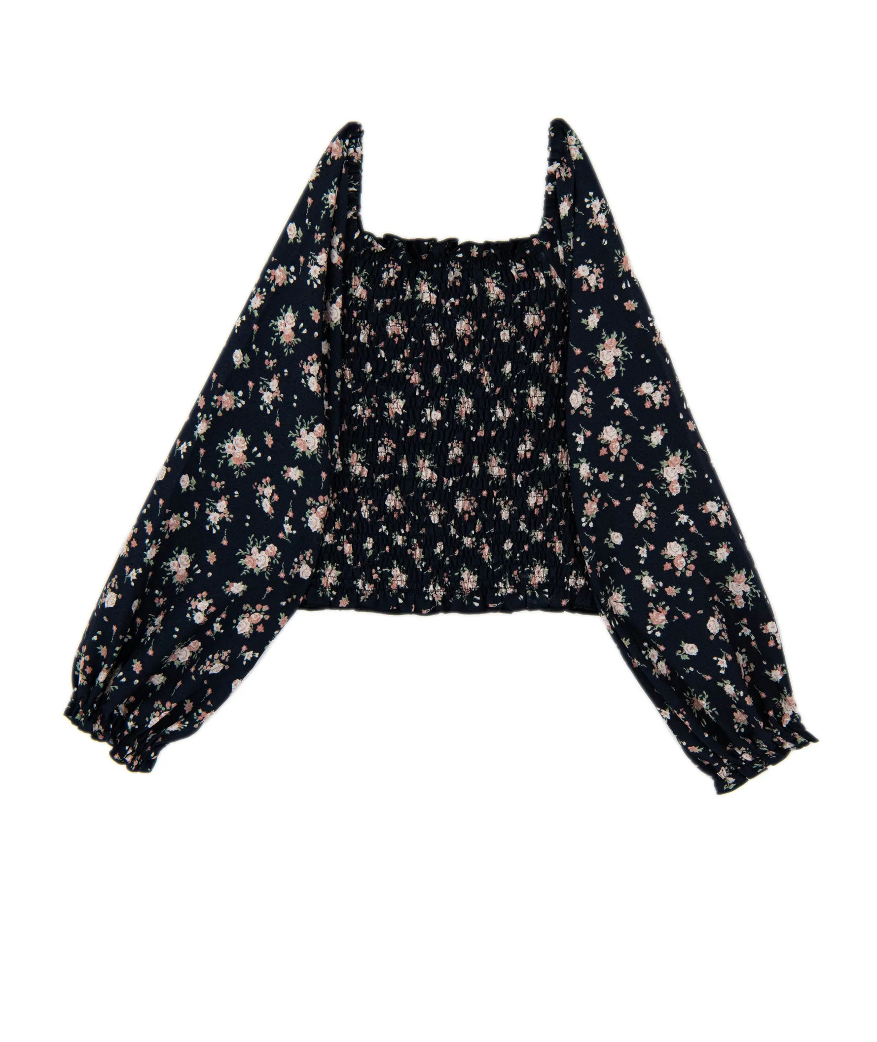 FBZ Girls Navy Pink Floral Chiffon Smock Top