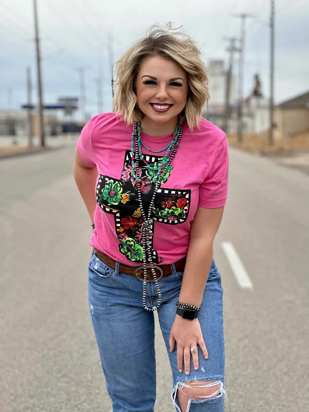 Floral Cross Tee BY Callie Ann