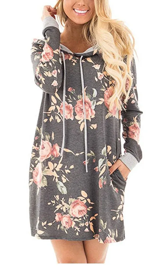 Floral Hoodie Sweatshirt Dress