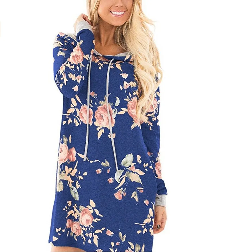 Floral Hoodie Sweatshirt Dress