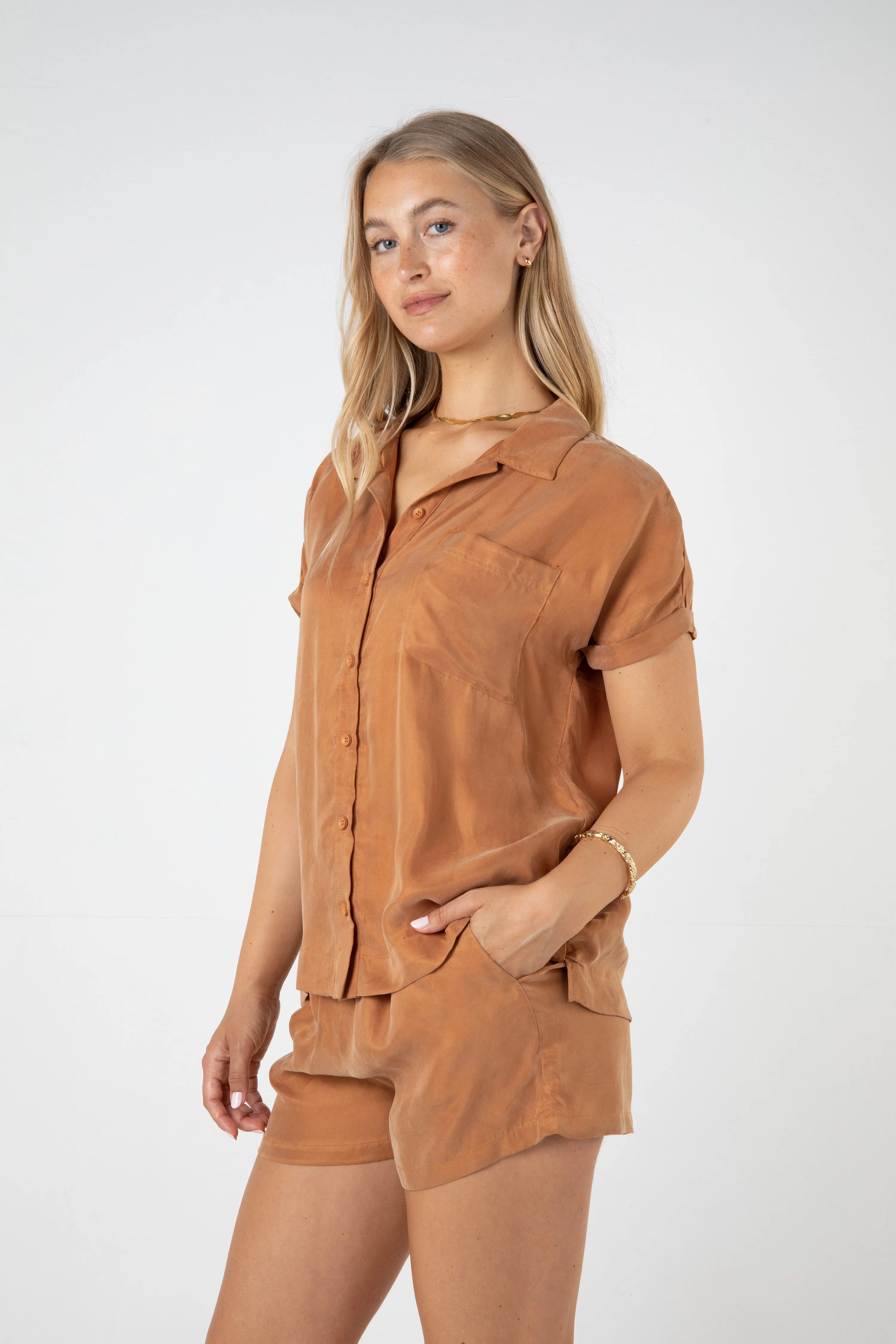 FLYNN S/S CUPRO SHIRT - BURNT ORANGE