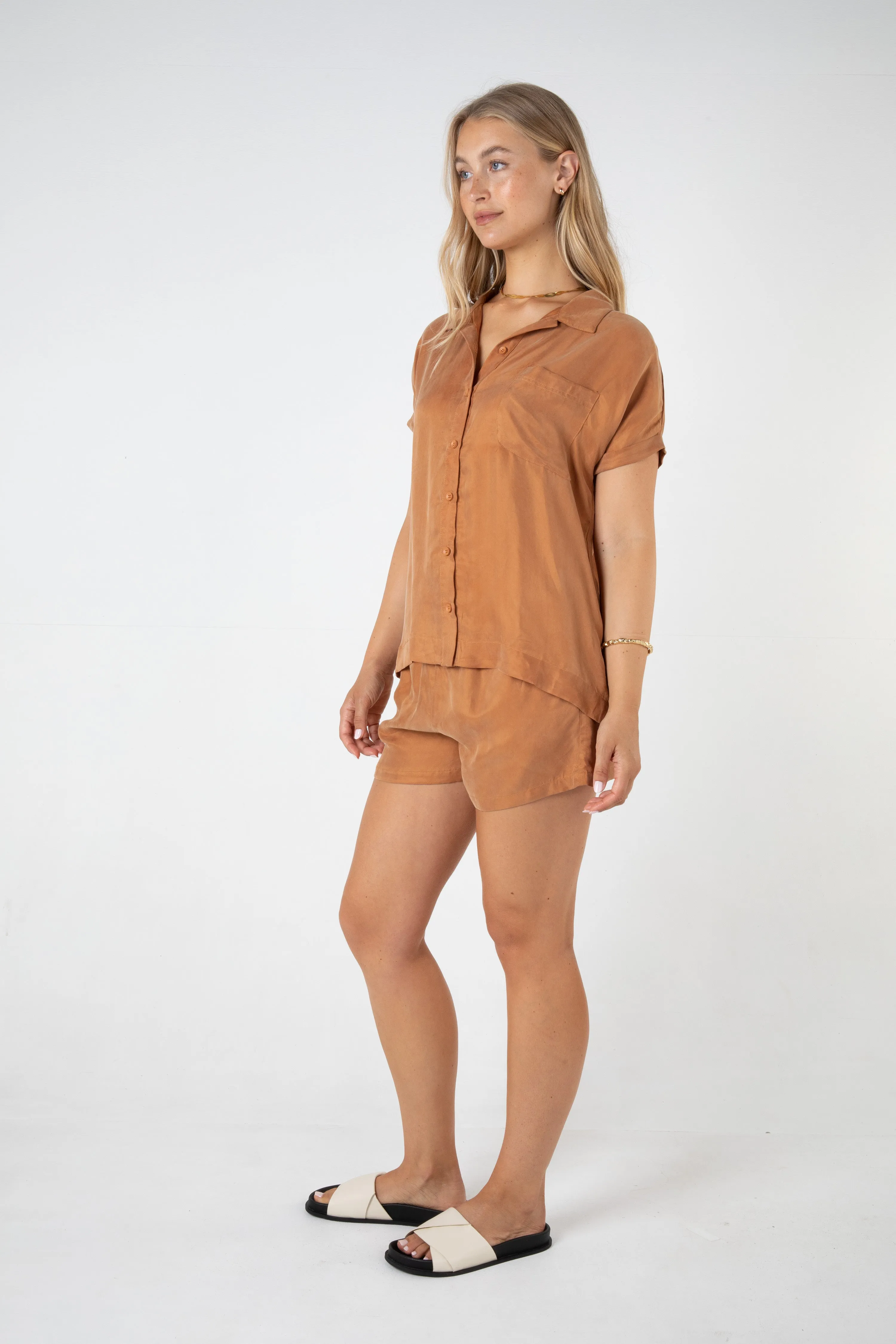 FLYNN S/S CUPRO SHIRT - BURNT ORANGE