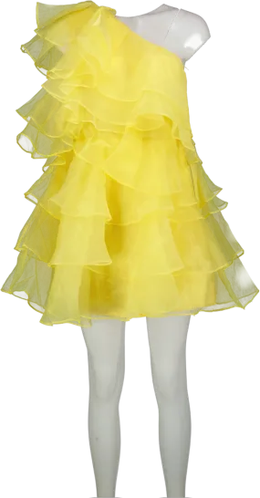 Forever Unique Yellow One Shoulder Organza Mini Dress UK 8