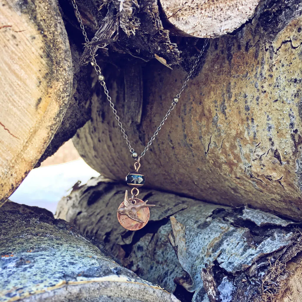 free bird // swallow and flame kissed copper moon choker necklace