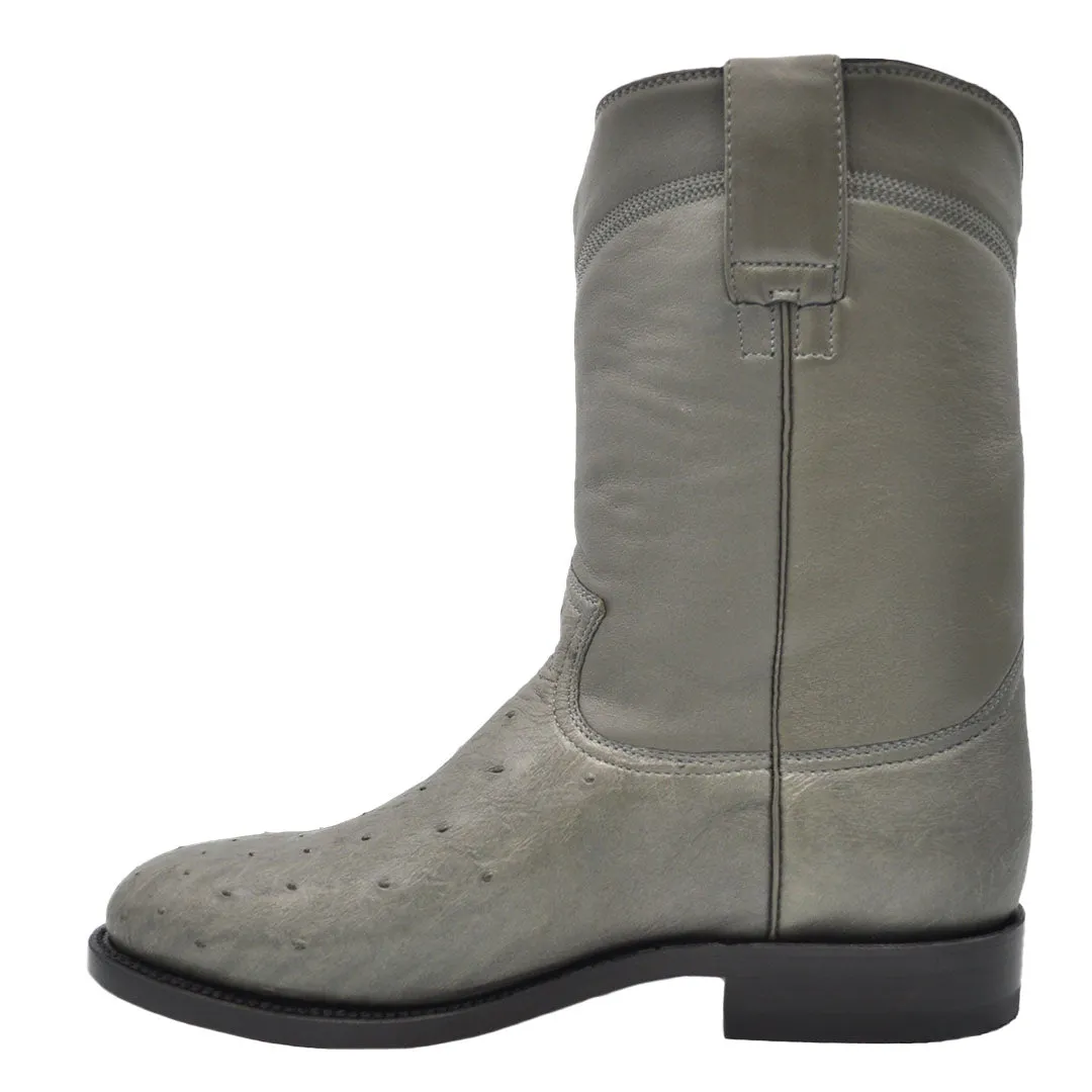 Gavel Men's Galveston Smooth Ostrich Roper Boots - Grey