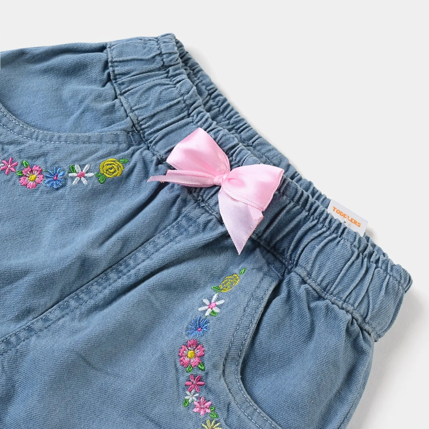 Girls Denim rigid Short Floral-Ice Blue