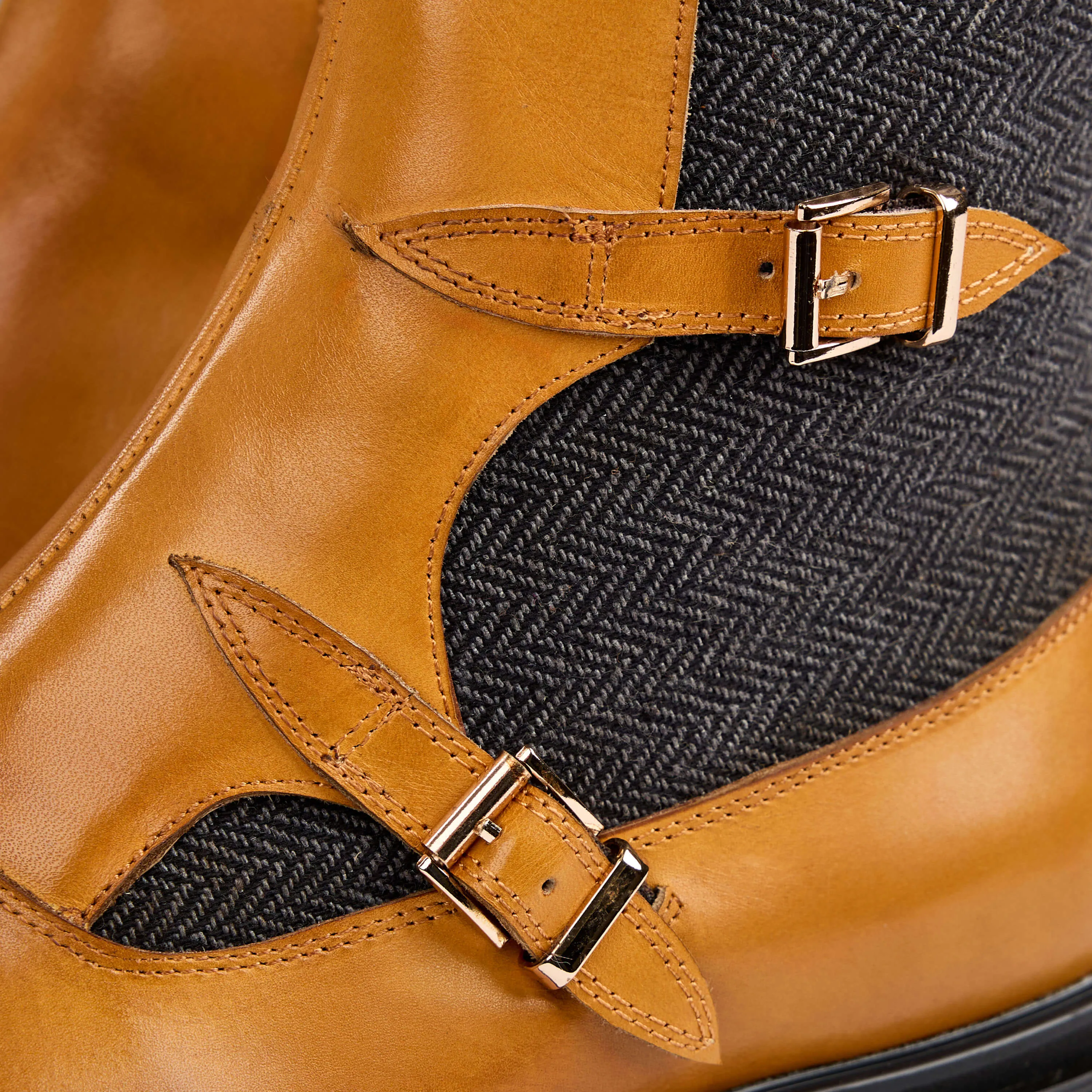 Grant Caramel/Charcoal Leather Buckle Boots