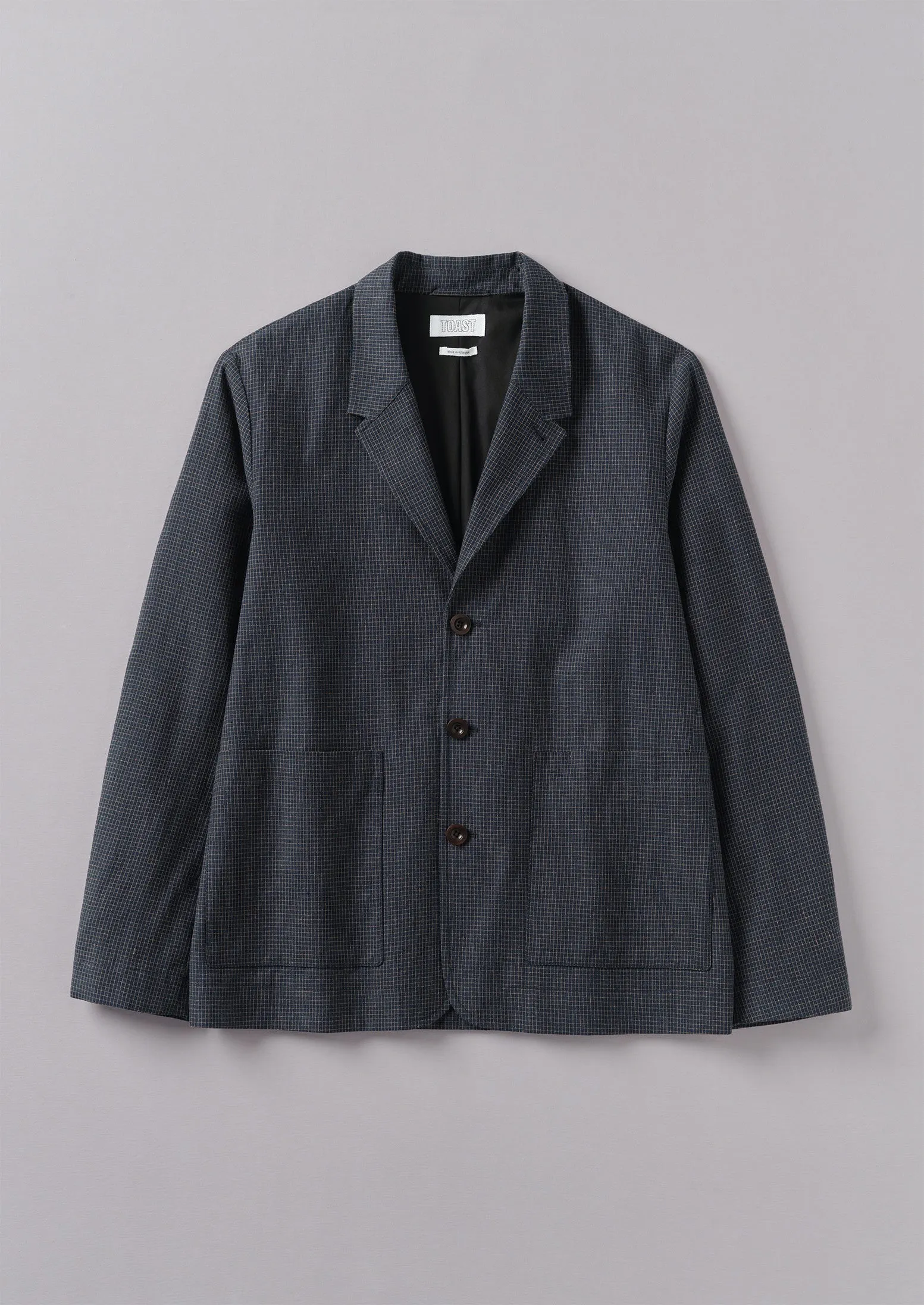 Grid Check Cotton Linen Blazer | North Sea