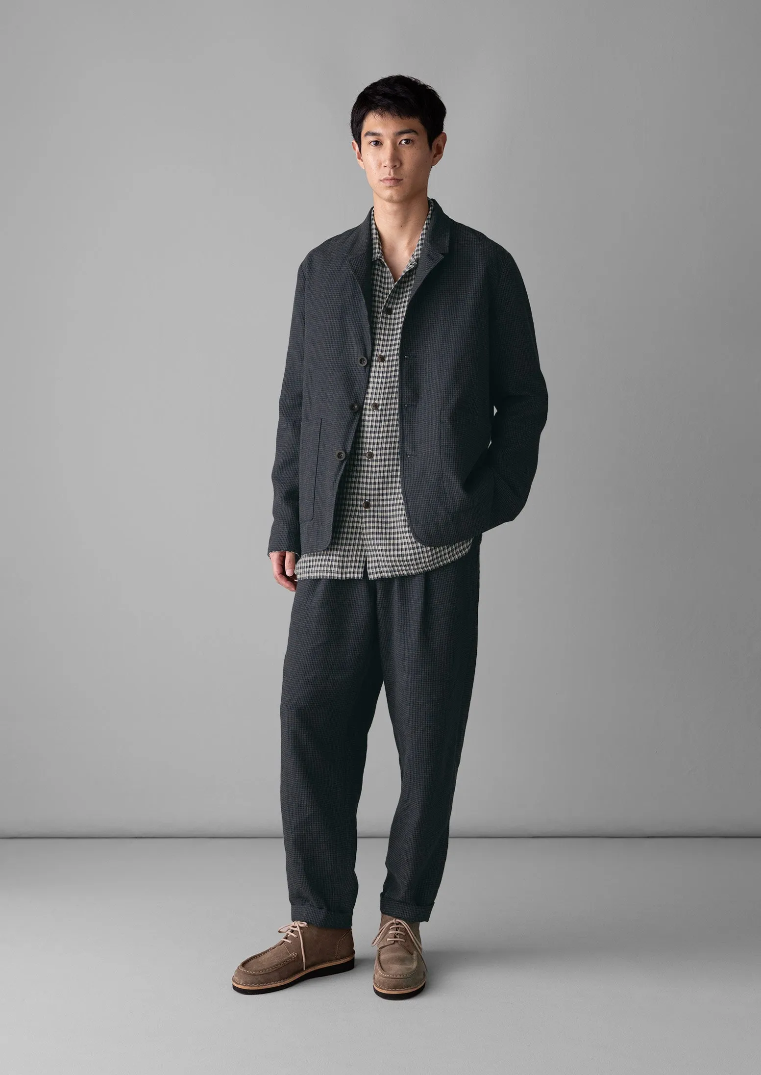 Grid Check Cotton Linen Blazer | North Sea