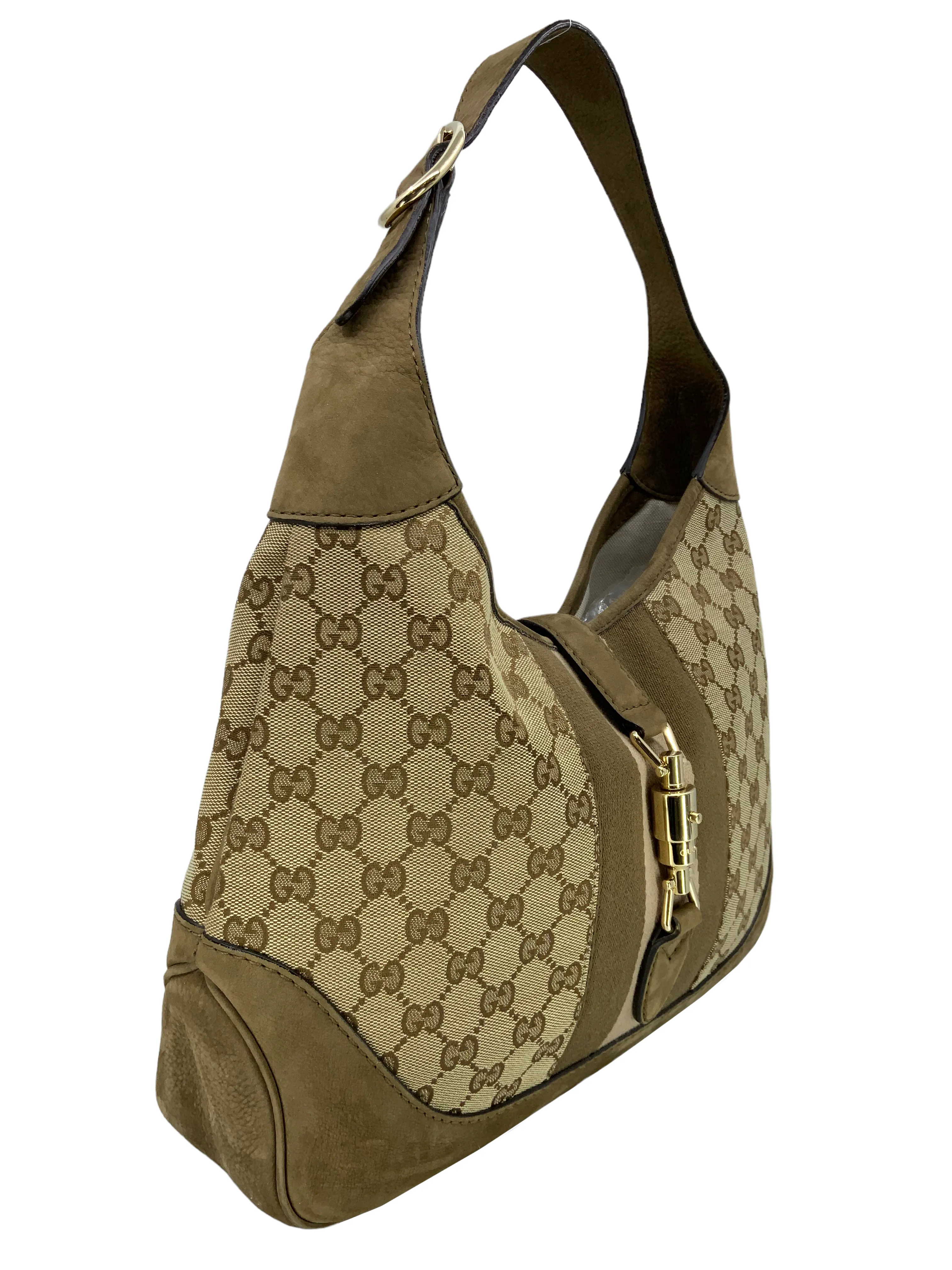 Gucci Monogram Canvas and Suede Medium Jackie O Hobo Bag