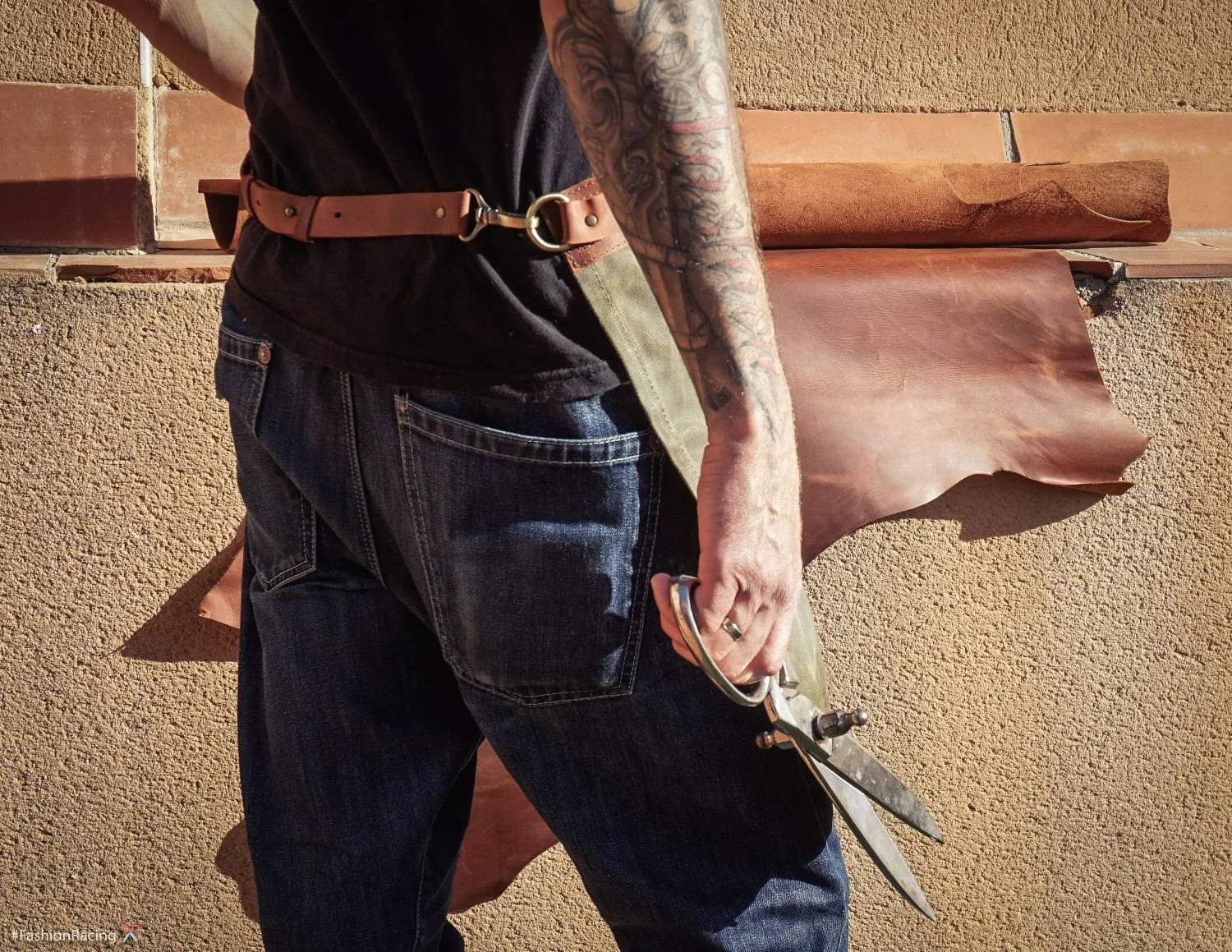 Half Waist Apron | Combination of Waxed Canvas & Leather | Handmade