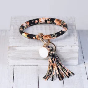 Hannah Hands Free Bangle Keychain-Black Floral