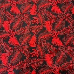 Hawaiian Fabric With Monstera and Turtle Print - Red/Black