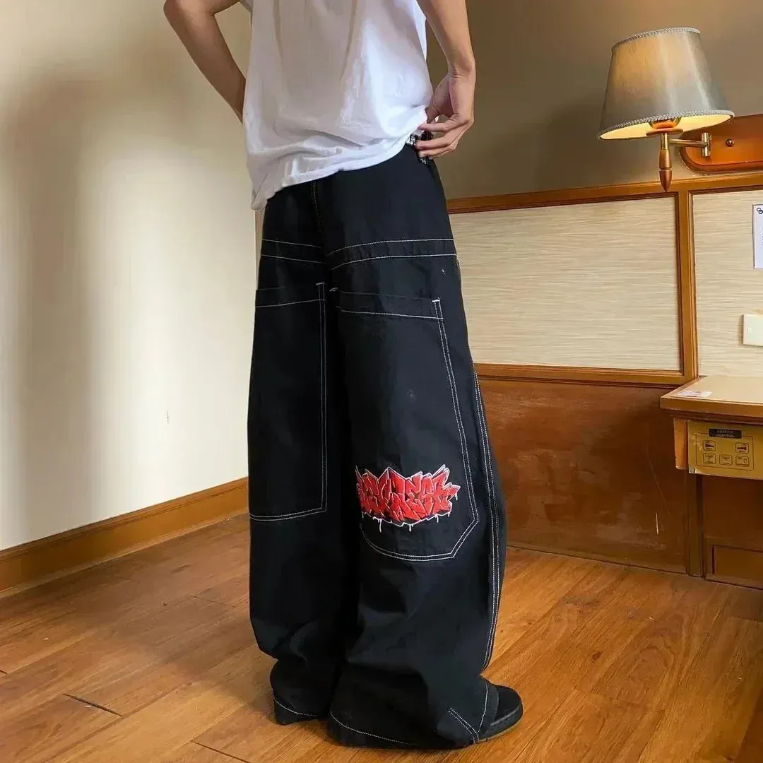 Hip Hop Anime Graphic Baggy Jeans Gun Girl Print Jeans Harajuku Denim Y2k Pants Men Women Goth New High Waist Wide Trousers