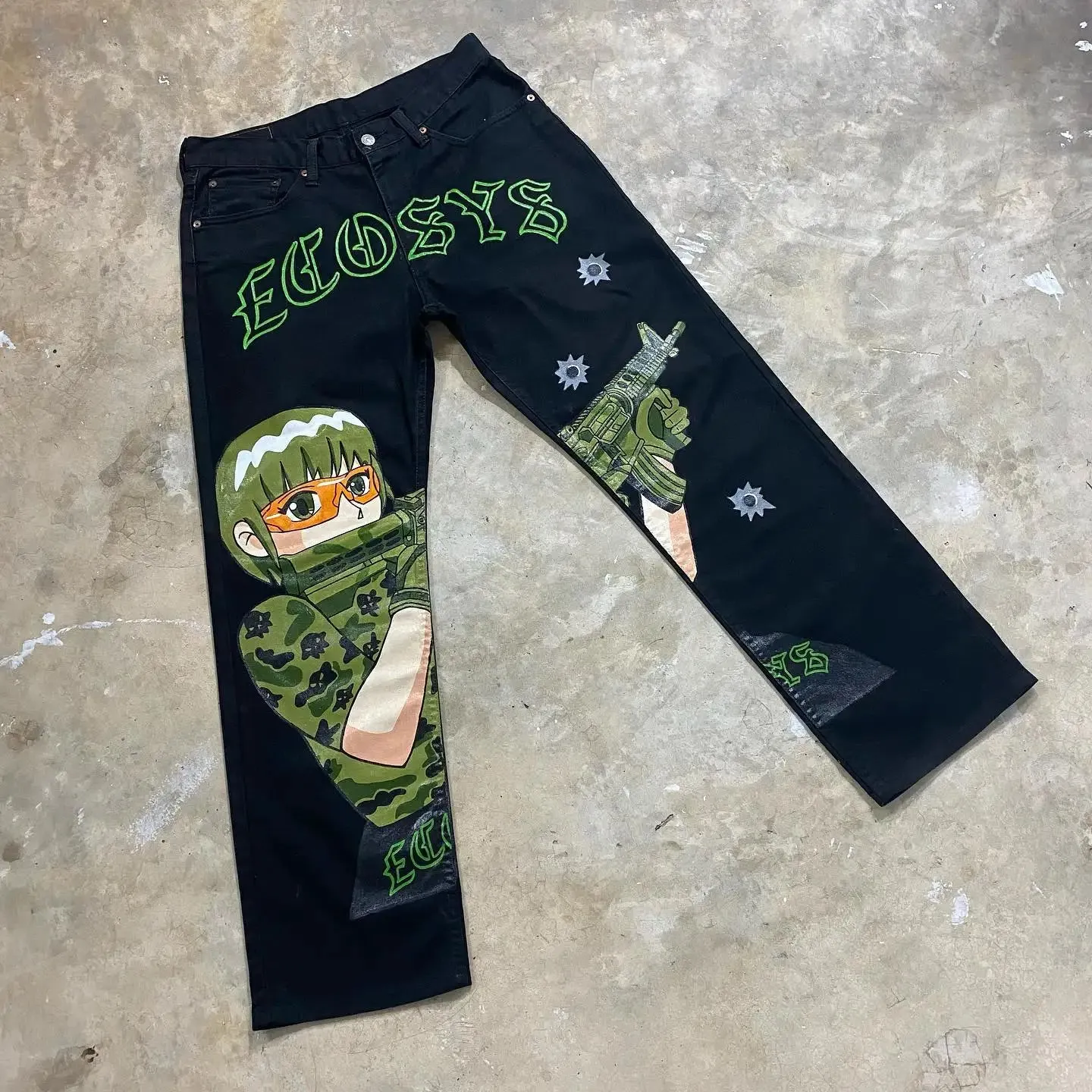 Hip Hop Anime Graphic Baggy Jeans Gun Girl Print Jeans Harajuku Denim Y2k Pants Men Women Goth New High Waist Wide Trousers