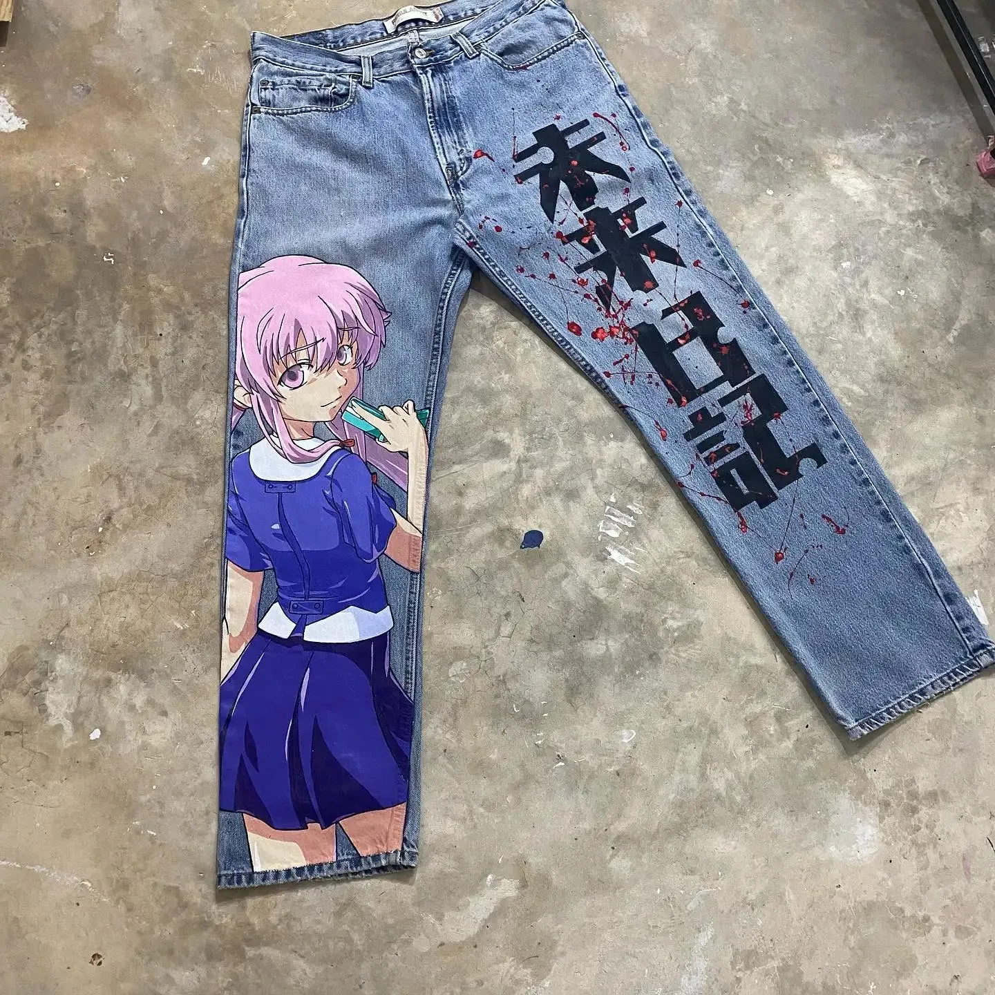 Hip Hop Anime Graphic Baggy Jeans Gun Girl Print Jeans Harajuku Denim Y2k Pants Men Women Goth New High Waist Wide Trousers