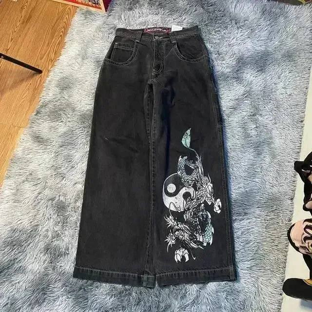 Hip Hop Anime Graphic Baggy Jeans Gun Girl Print Jeans Harajuku Denim Y2k Pants Men Women Goth New High Waist Wide Trousers