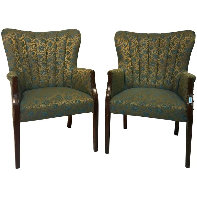 Hollywood Regency Pair of Dorothy Draper Style Fan Back Armchairs