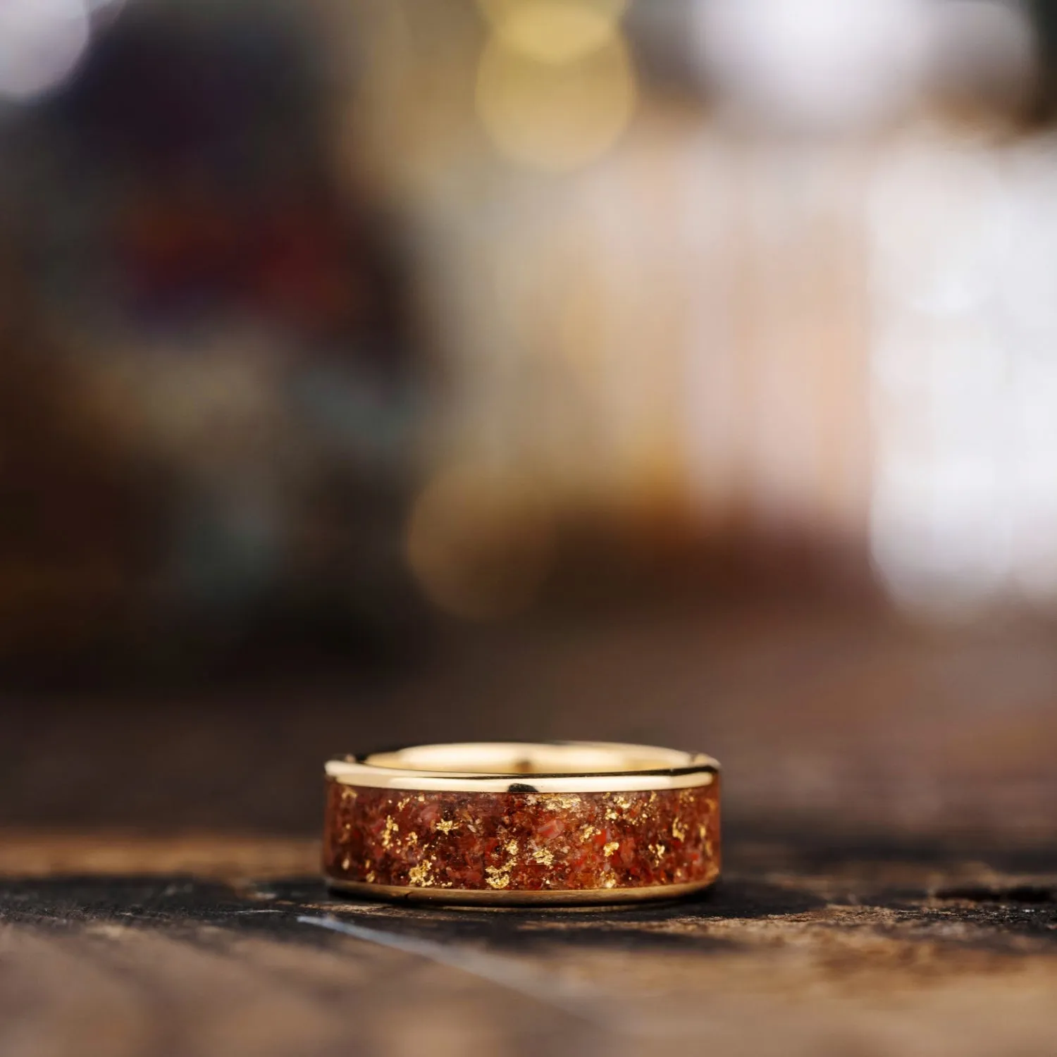 (In-Stock) The Relic | 10k Yellow Gold Dinosaur Bone Ring with Gold Flakes- Size 11 | 8mm Wide