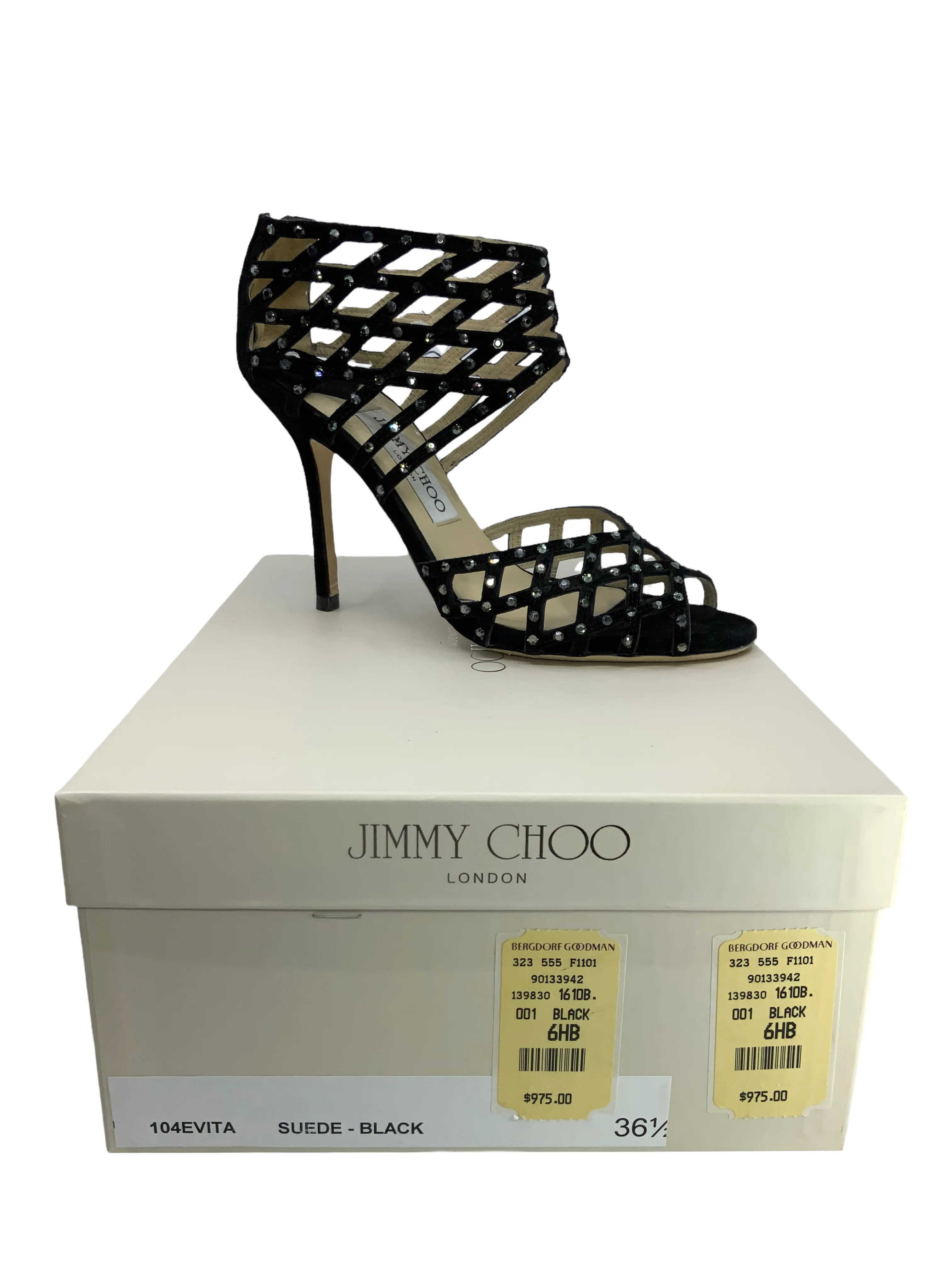 Jimmy Choo Evita Suede Strass Caged Sandals Size 6.5