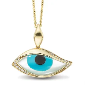 Kabana Kalo Mati 14k Yellow Gold Blue Evil Eye Diamond Pendant with Turquoise Inlay GPCF471OXTMW