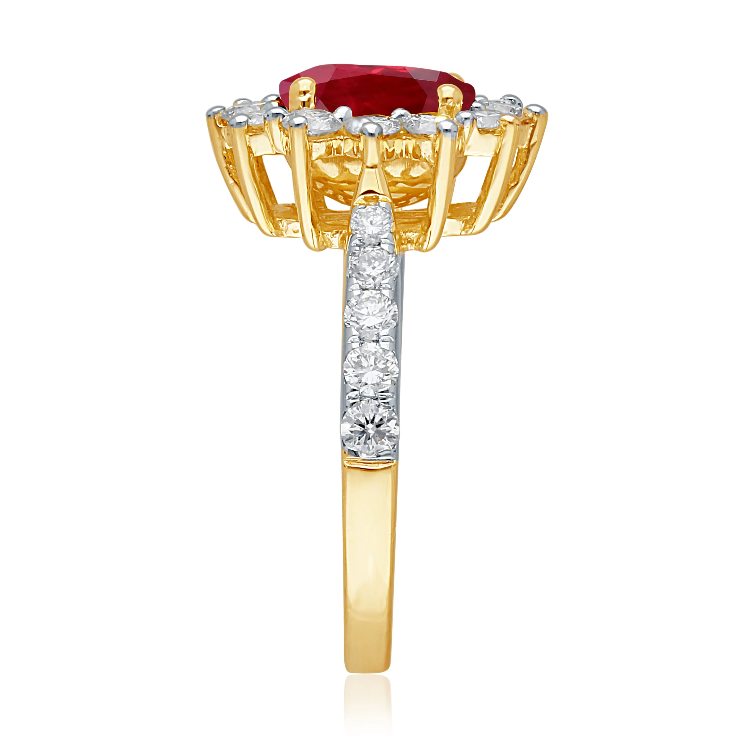 Kallati Heirloom Oval Halo Ruby & Diamond Engagement Ring in 14K Yellow Gold