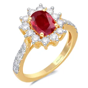 Kallati Heirloom Oval Halo Ruby & Diamond Engagement Ring in 14K Yellow Gold