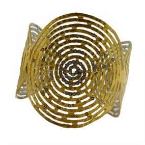 Kurtulan Hammered Swirl and Diamonds Gold Cuff