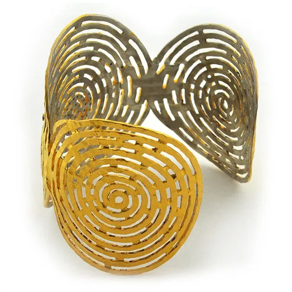 Kurtulan Hammered Swirl and Diamonds Gold Cuff