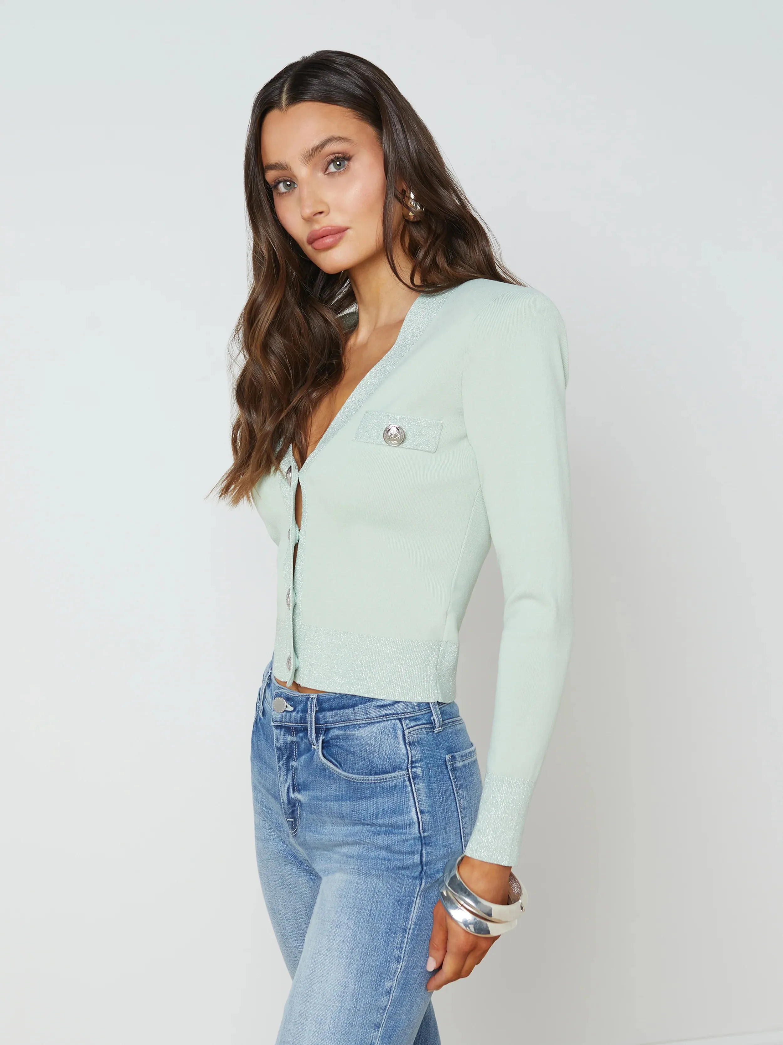 L’agence - Taya Cropped Cardigan - Laurel Green/ Lurex