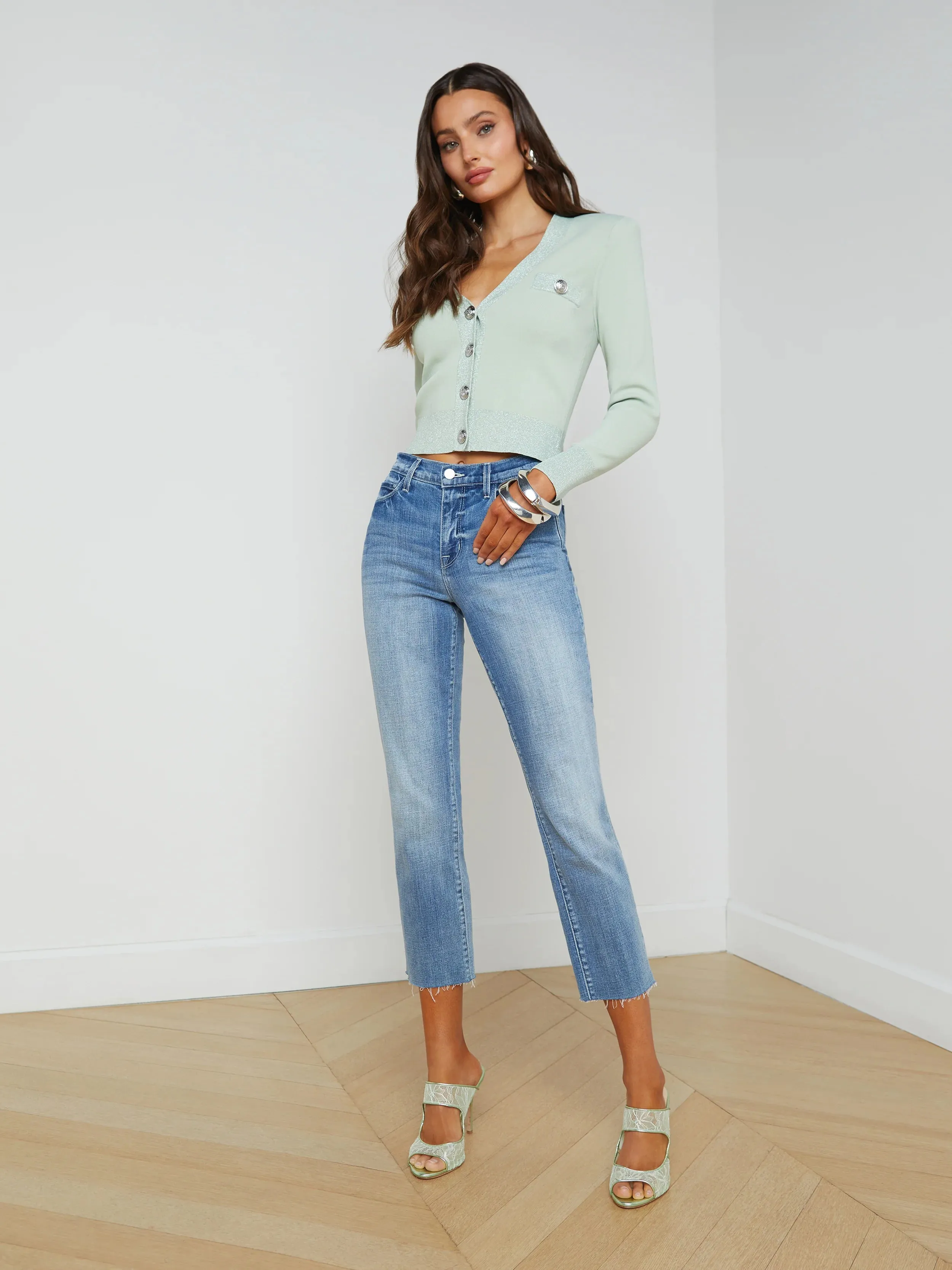 L’agence - Taya Cropped Cardigan - Laurel Green/ Lurex