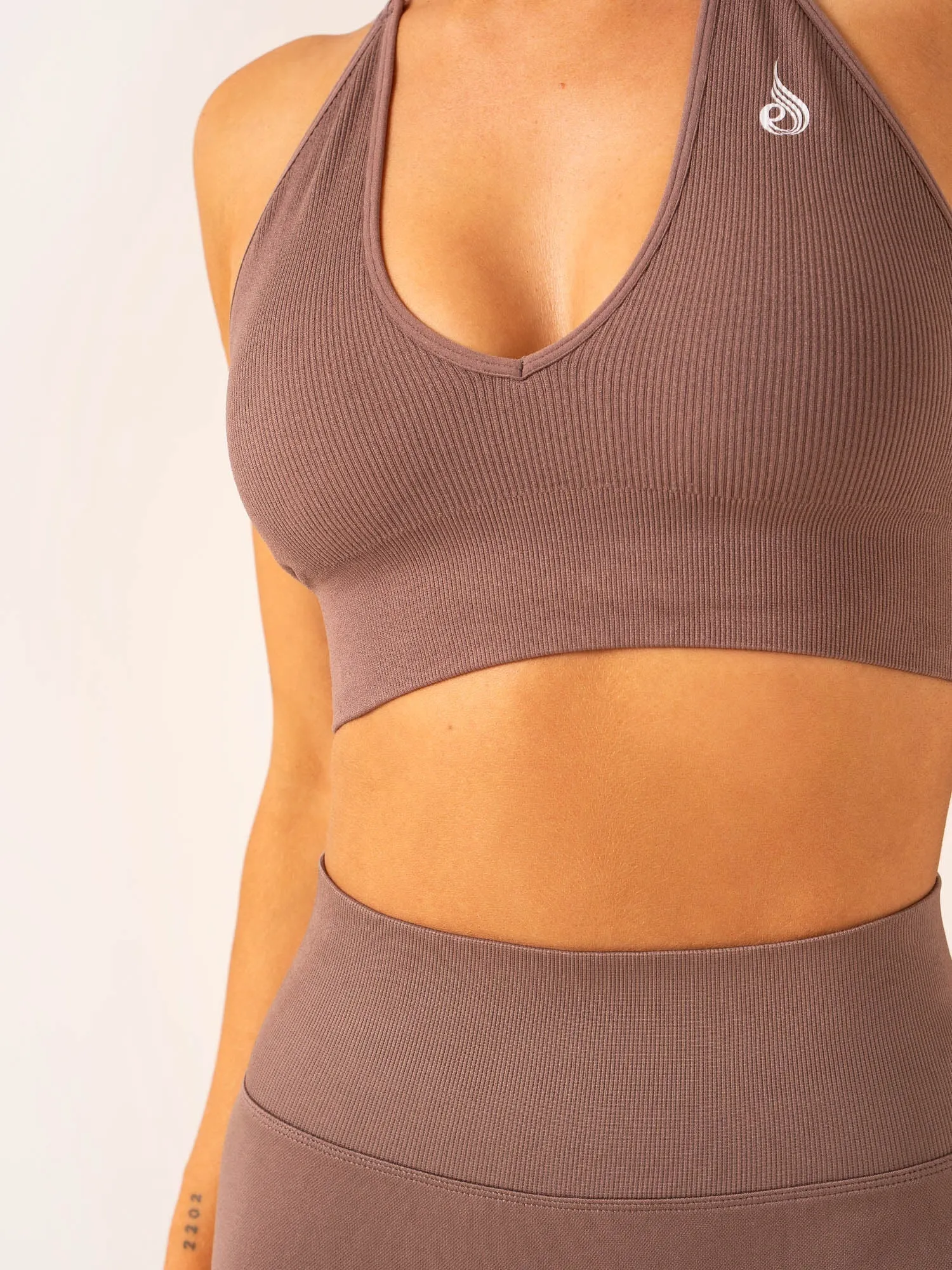 Lift Rib Seamless Halter Sports Bra - Deep Taupe