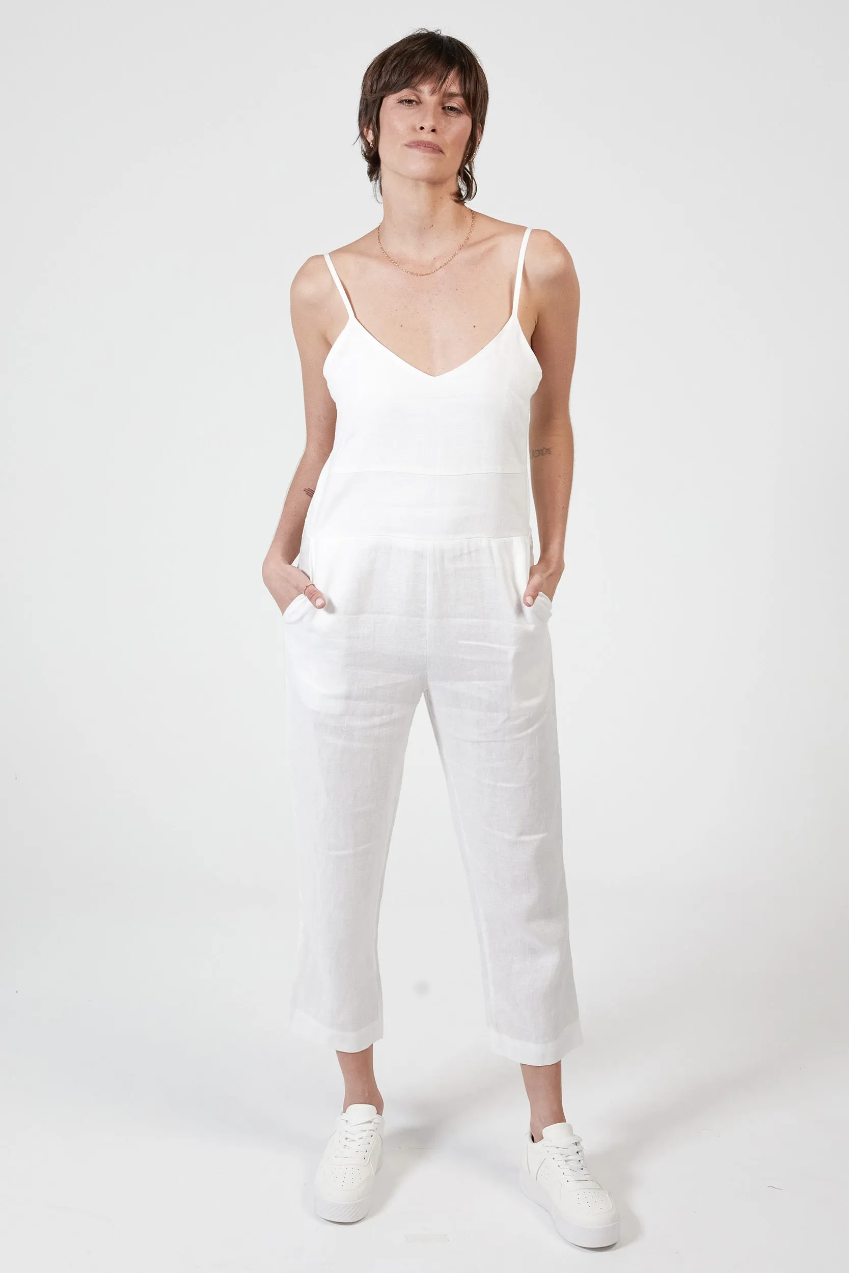 MARLEY LINEN JUMPSUIT - WHITE