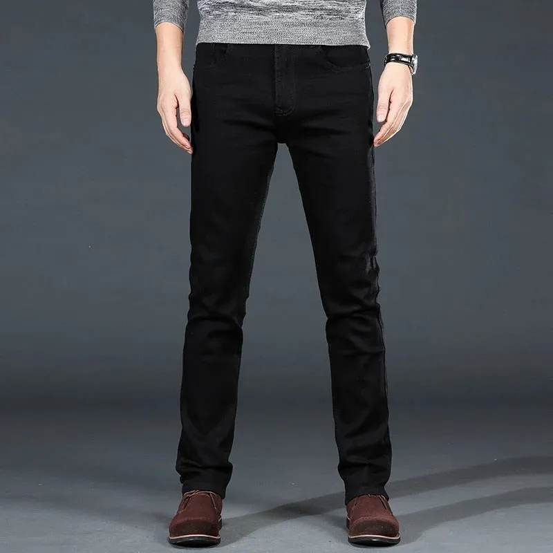 Men's Classic Black Jeans Elastic Slim Fit Denim Pants