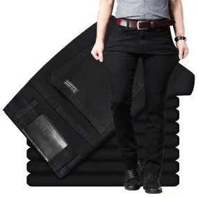 Men's Classic Black Jeans Elastic Slim Fit Denim Pants