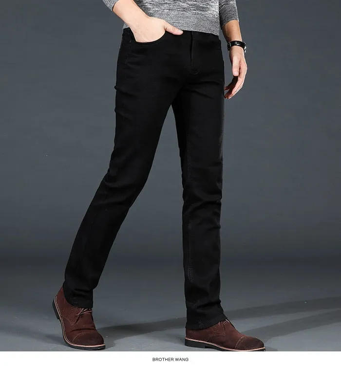 Men's Classic Black Jeans Elastic Slim Fit Denim Pants