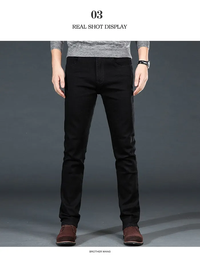 Men's Classic Black Jeans Elastic Slim Fit Denim Pants