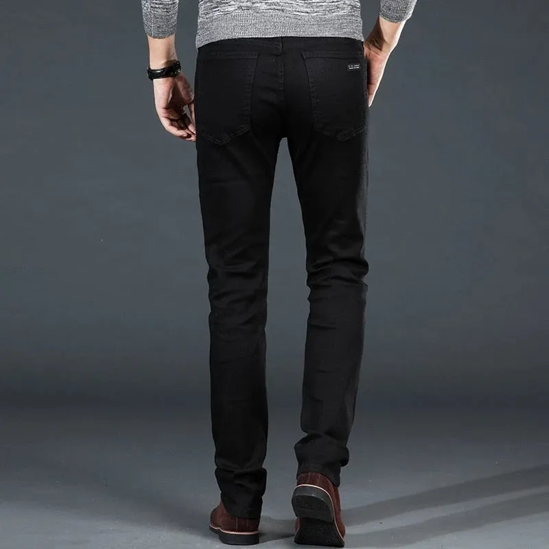 Men's Classic Black Jeans Elastic Slim Fit Denim Pants