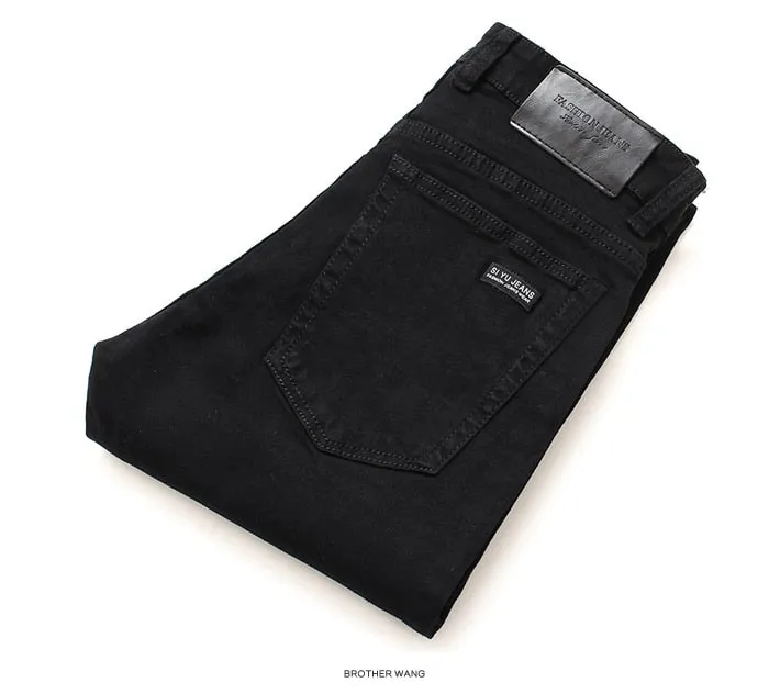 Men's Classic Black Jeans Elastic Slim Fit Denim Pants