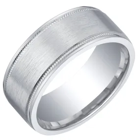 Men's Classic Milgrain Wedding Ring Band 8mm Sterling Silver Brush Matte Comfort Fit Size 10.5