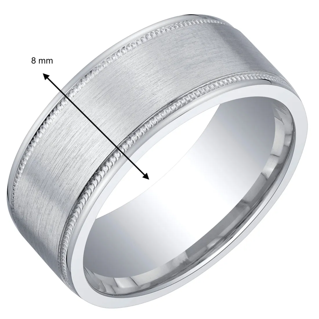 Men's Classic Milgrain Wedding Ring Band 8mm Sterling Silver Brush Matte Comfort Fit Size 11