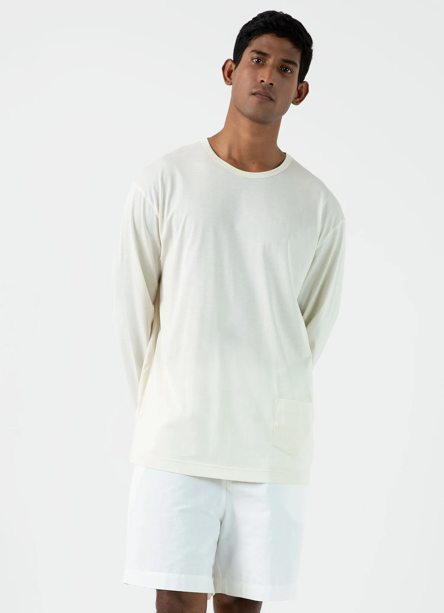 Men's Sunspel x Nigel Cabourn Long Sleeve T-shirt in Stone White