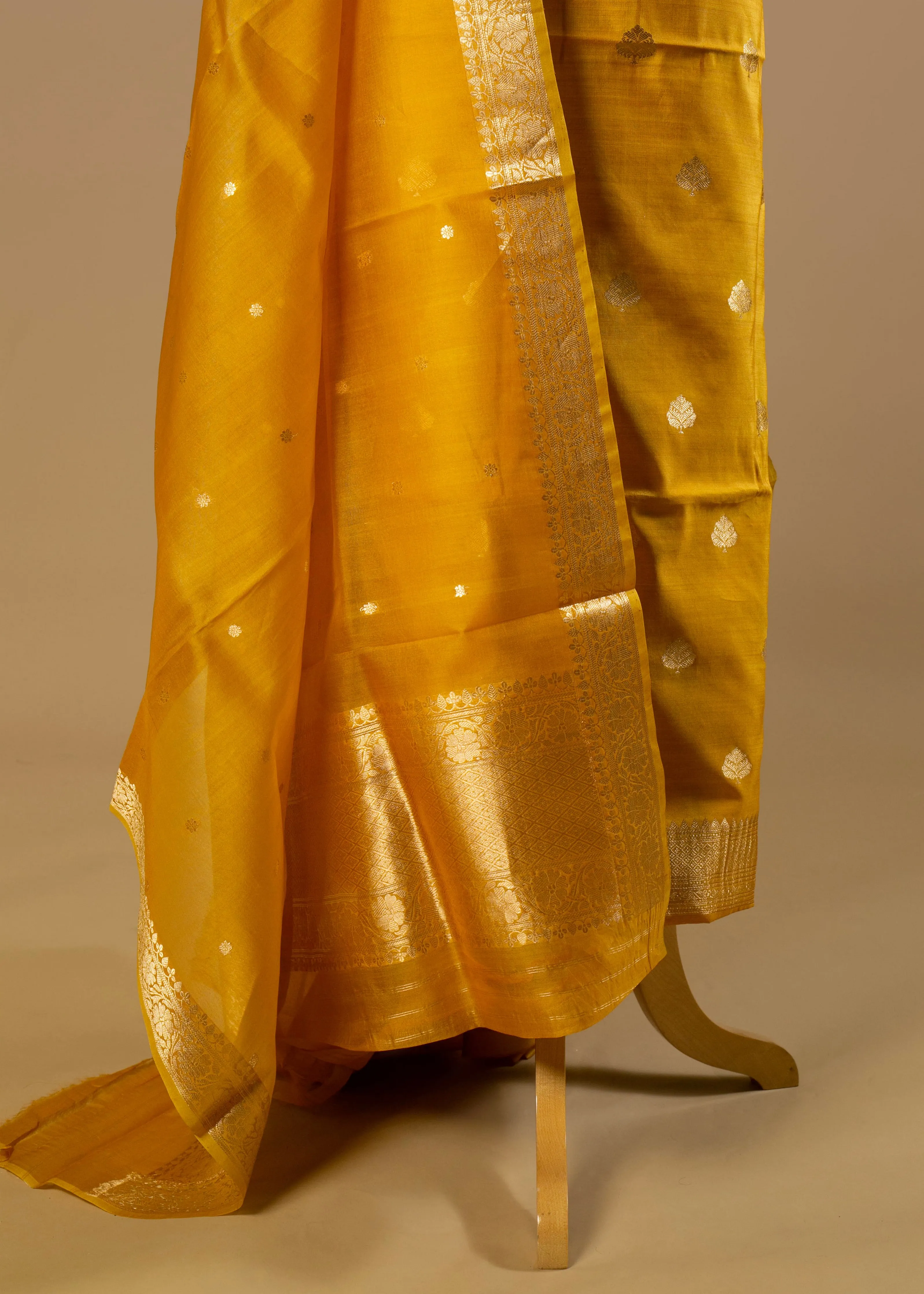 Mustard Pure Silk Suit with Banarasi Organza Dupatta