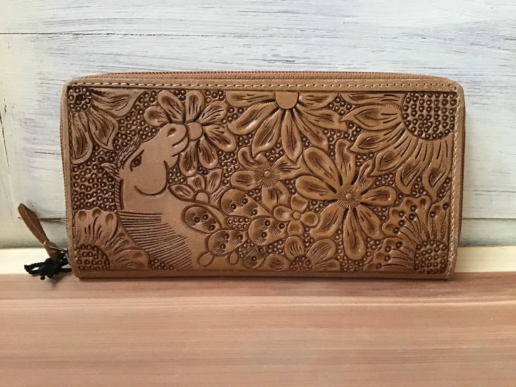 Myra Bag Tooled Floral Horse Zip Around Wallet