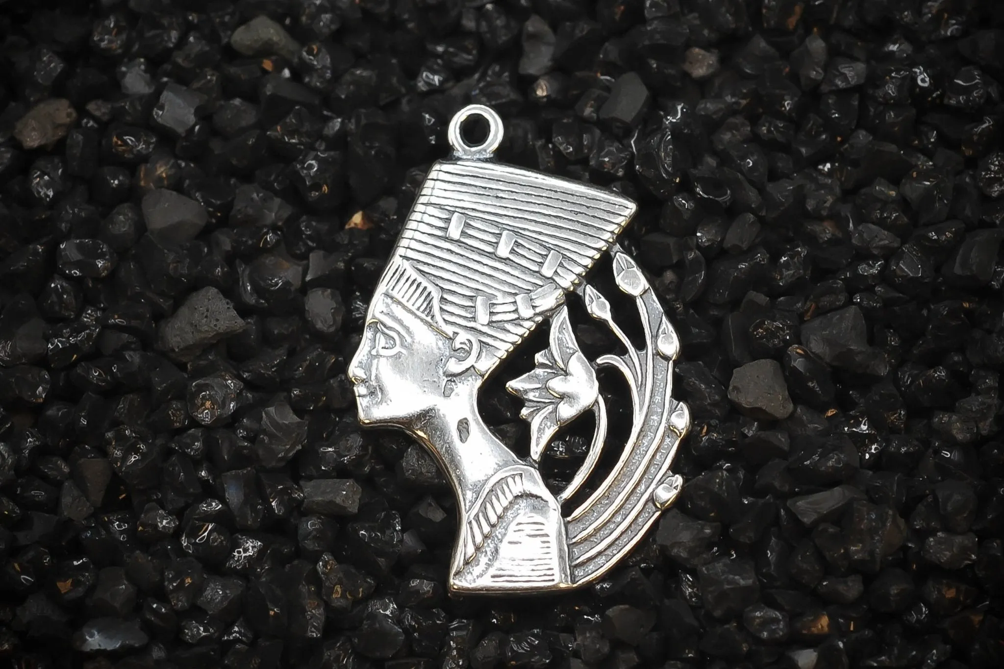 Nefertiti Queen of Ancient Egypt Floral Side Profile Charm | 925 Sterling Silver, Oxidized | Jewelry Making Pendant