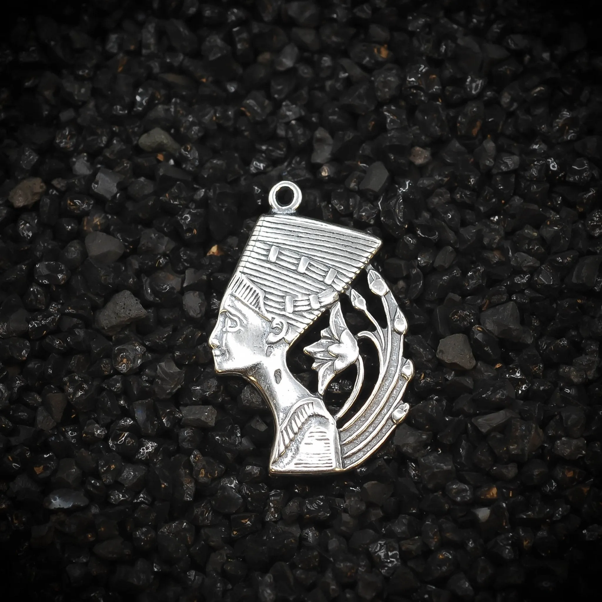 Nefertiti Queen of Ancient Egypt Floral Side Profile Charm | 925 Sterling Silver, Oxidized | Jewelry Making Pendant