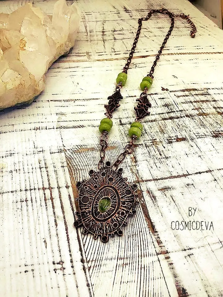 Peridot Copper Pendant Necklace, Peridot Necklace,