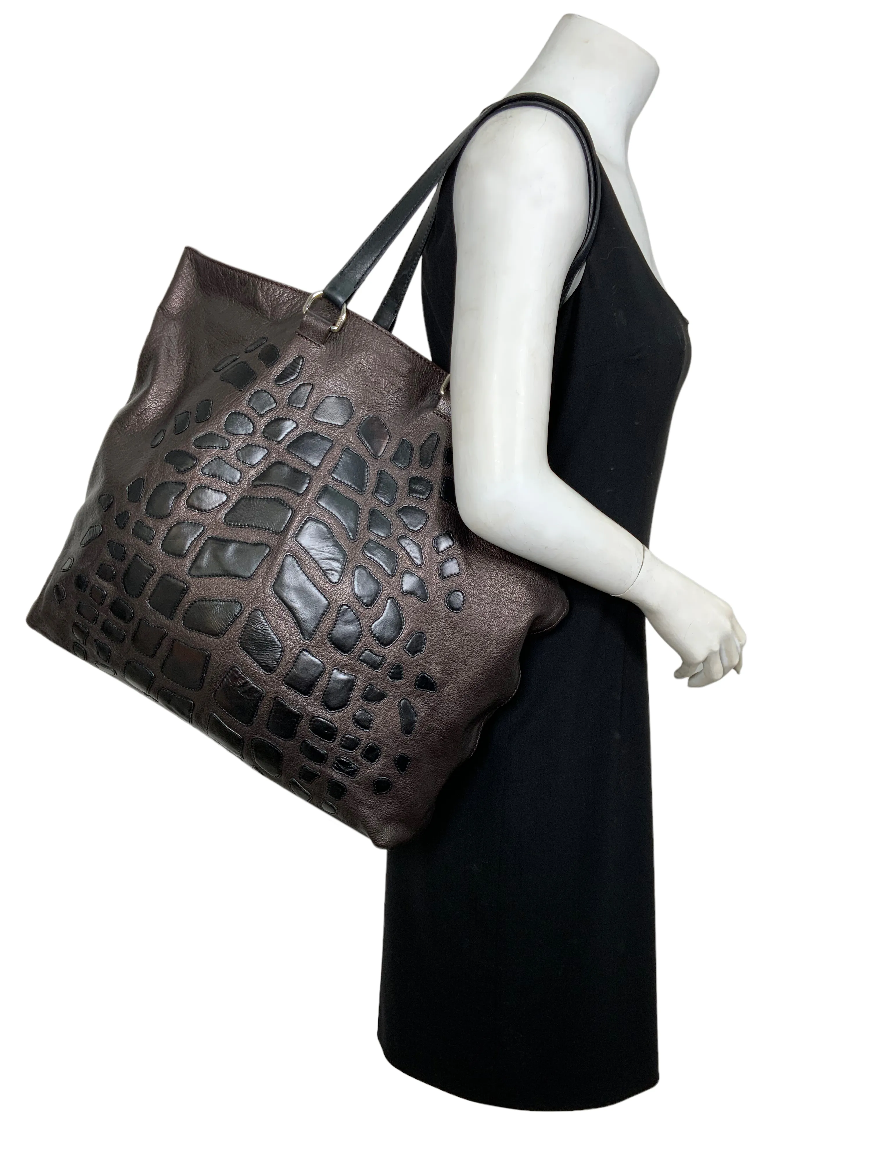 Prada Vintage Metallic Leather Large Tote