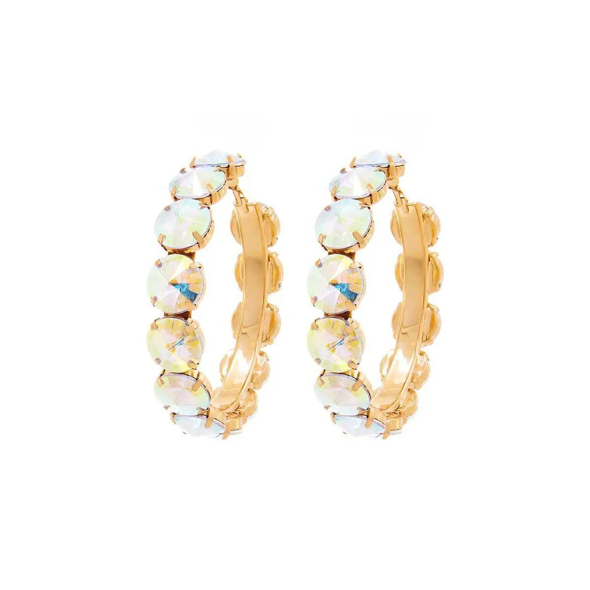 Rhinestone 3.25 Inch Classic Hoop Earring