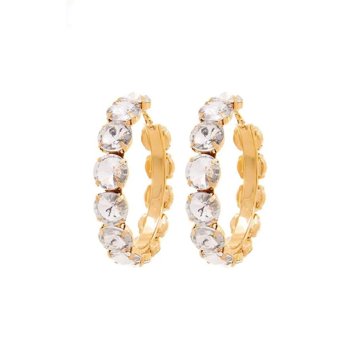 Rhinestone 3.25 Inch Classic Hoop Earring